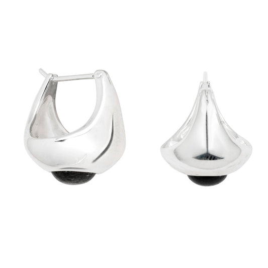 Bold Sol Hoop Earrings with Black Onyx in Silver