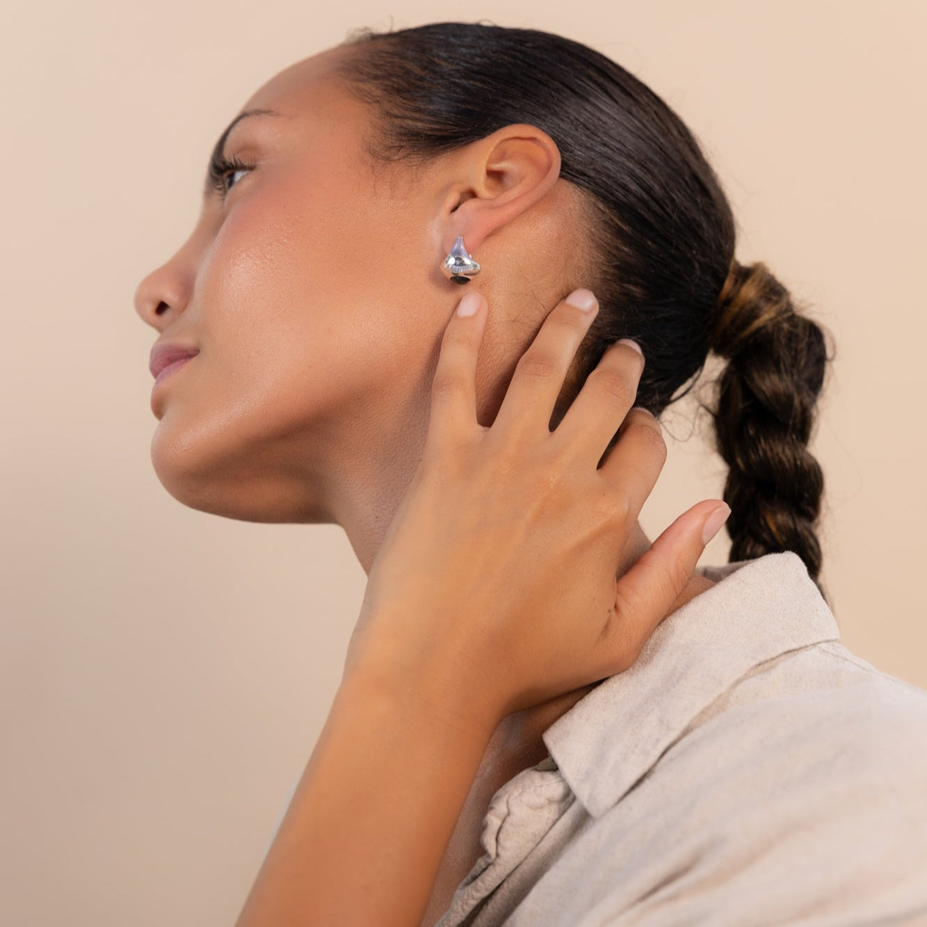 Bold Sol Hoop Earrings with Black Onyx in Silver