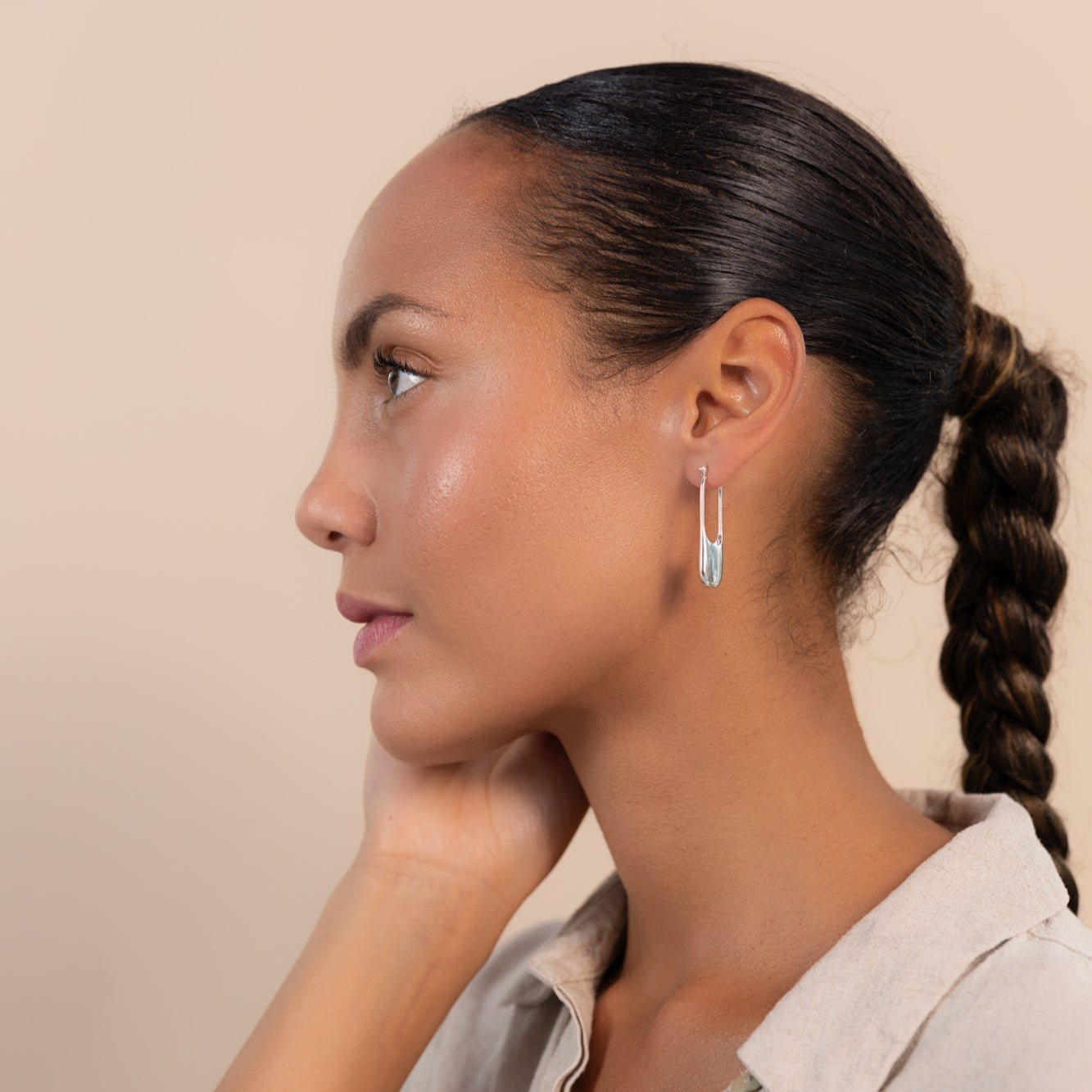 Streamline Long Hoops Minimalist Silver Earrings