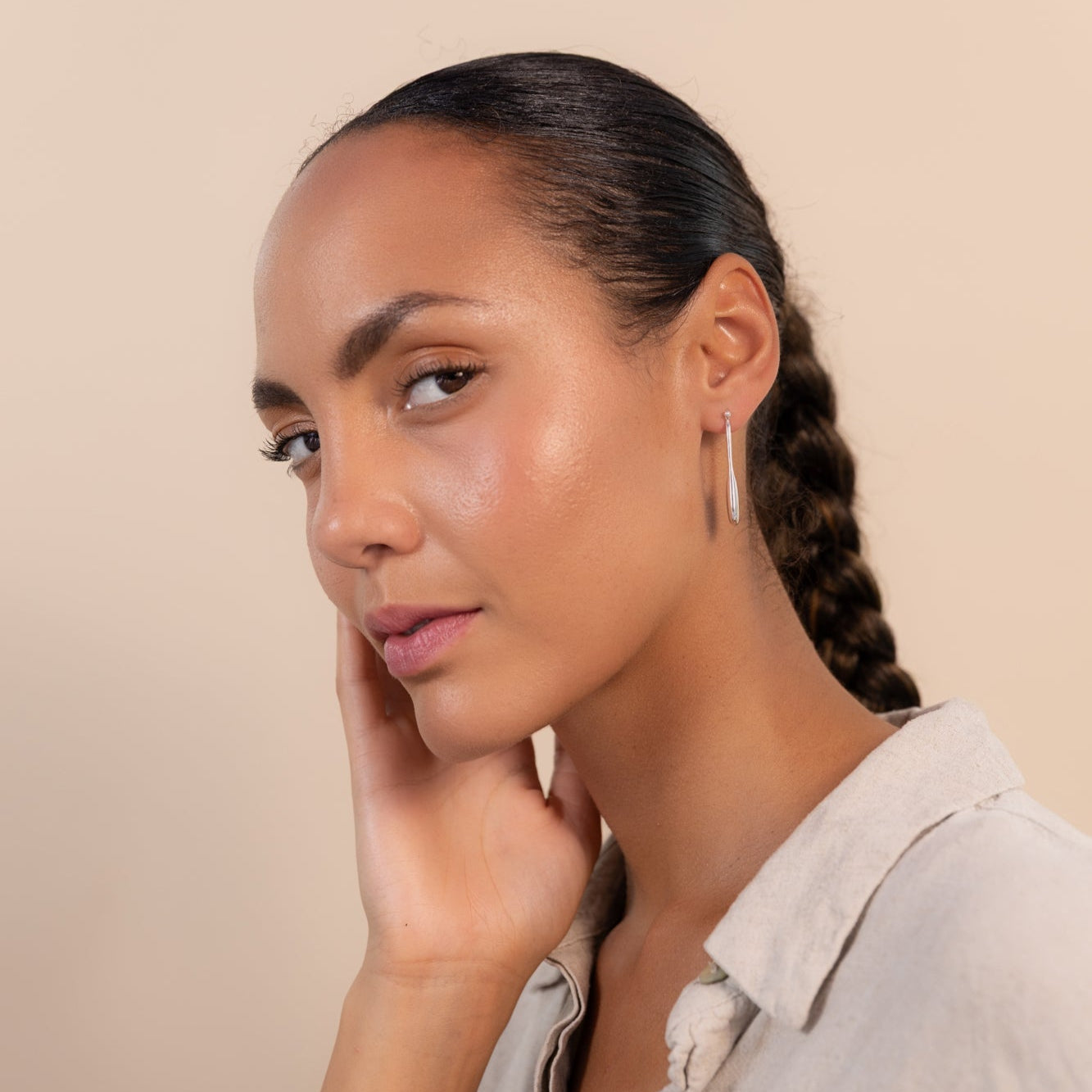 Streamline Long Hoops Minimalist Silver Earrings