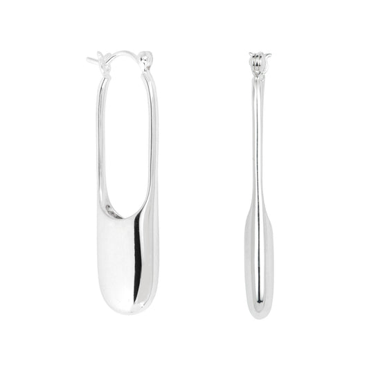 Streamline Long Hoops Minimalist Silver Earrings