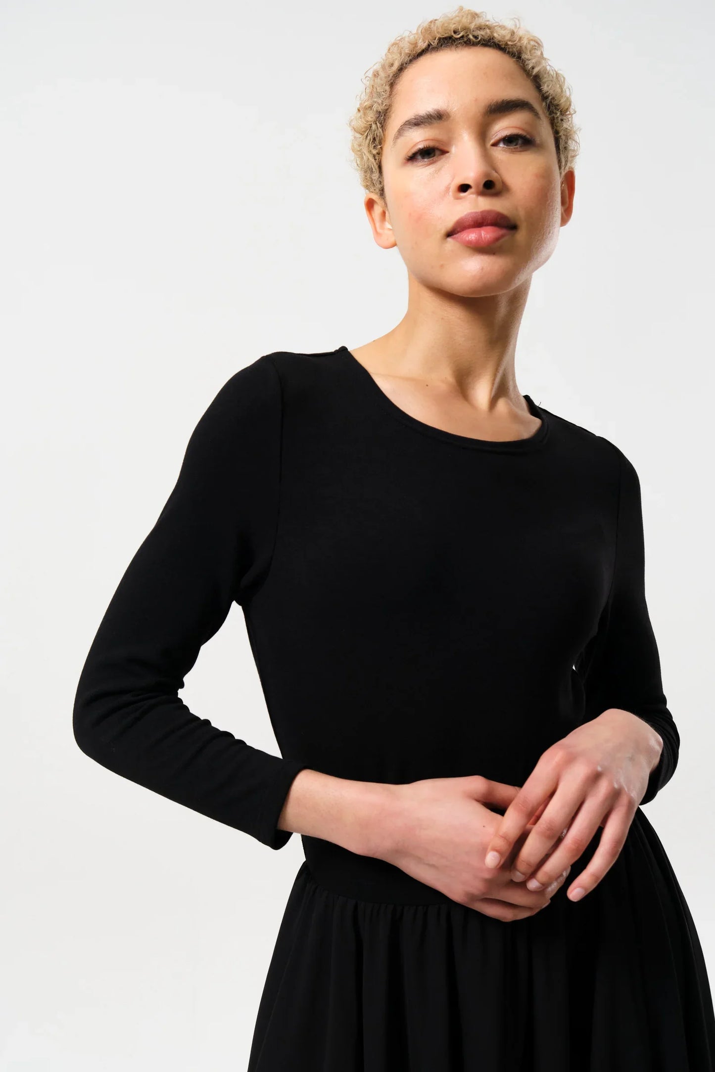 Huxley Jersey & Georgette Midi Dress - Black