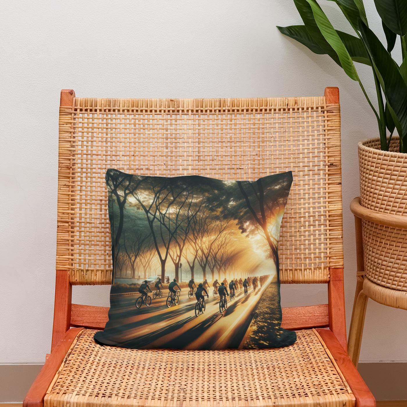 Golden Hour Cycle Summer Cotton Cushion