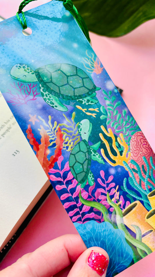 Sea Turtle Bookmark – Holographic Ocean Bookmark with Tassel