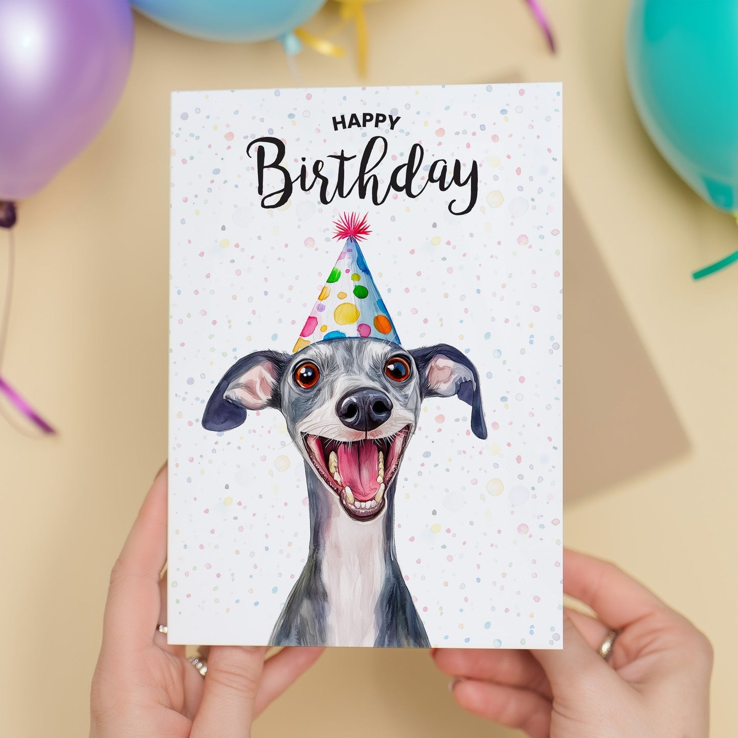 Birthday Card For Him or Her Of A Whippet Dog Illustration For Him or Her Birthday Gift