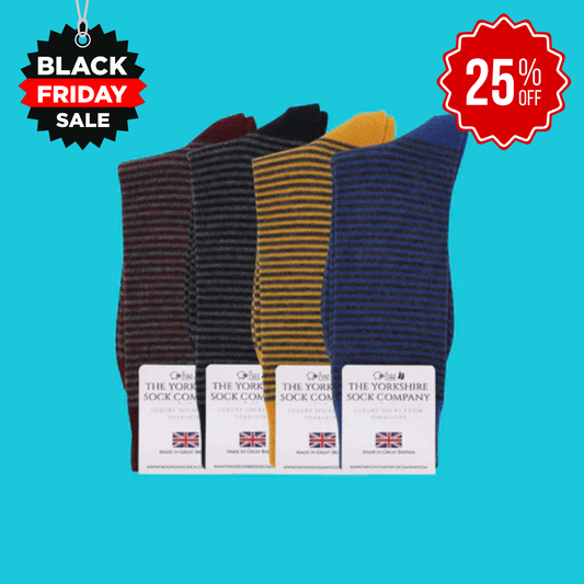 Harewood Fine Stripe Luxury Merino Everyday Socks - 4 Pair Bundle
