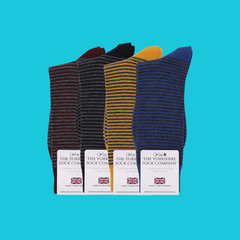 Harewood Fine Stripe Luxury Merino Everyday Socks - 4 Pair Bundle