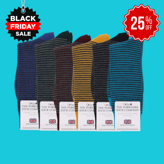 Harewood Fine Stripe Luxury Merino Everyday Socks - 6 Pair Bundle
