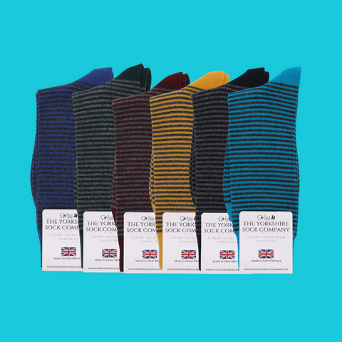 Harewood Fine Stripe Luxury Merino Everyday Socks - 6 Pair Bundle