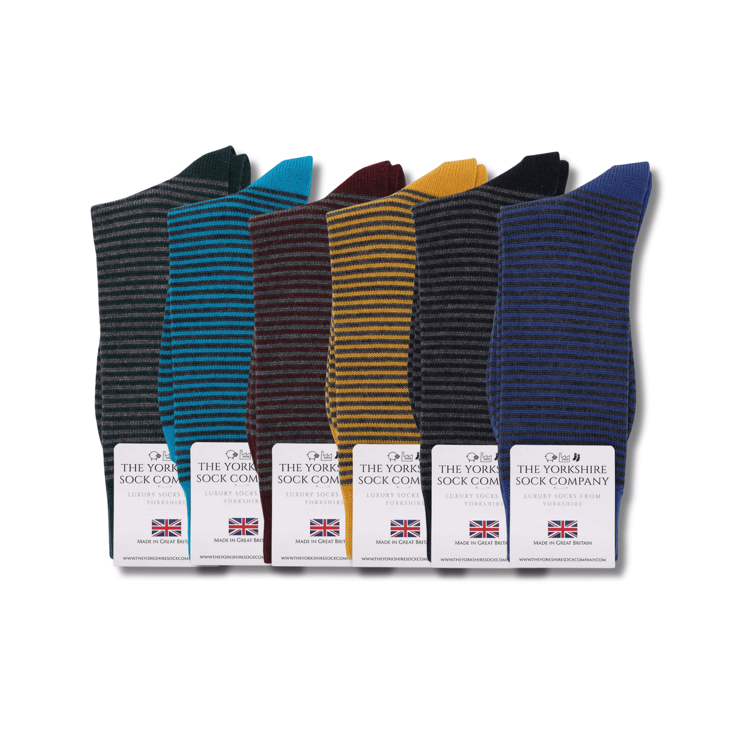 Harewood Fine Stripe Luxury Merino Everyday Socks - 6 Pair Bundle