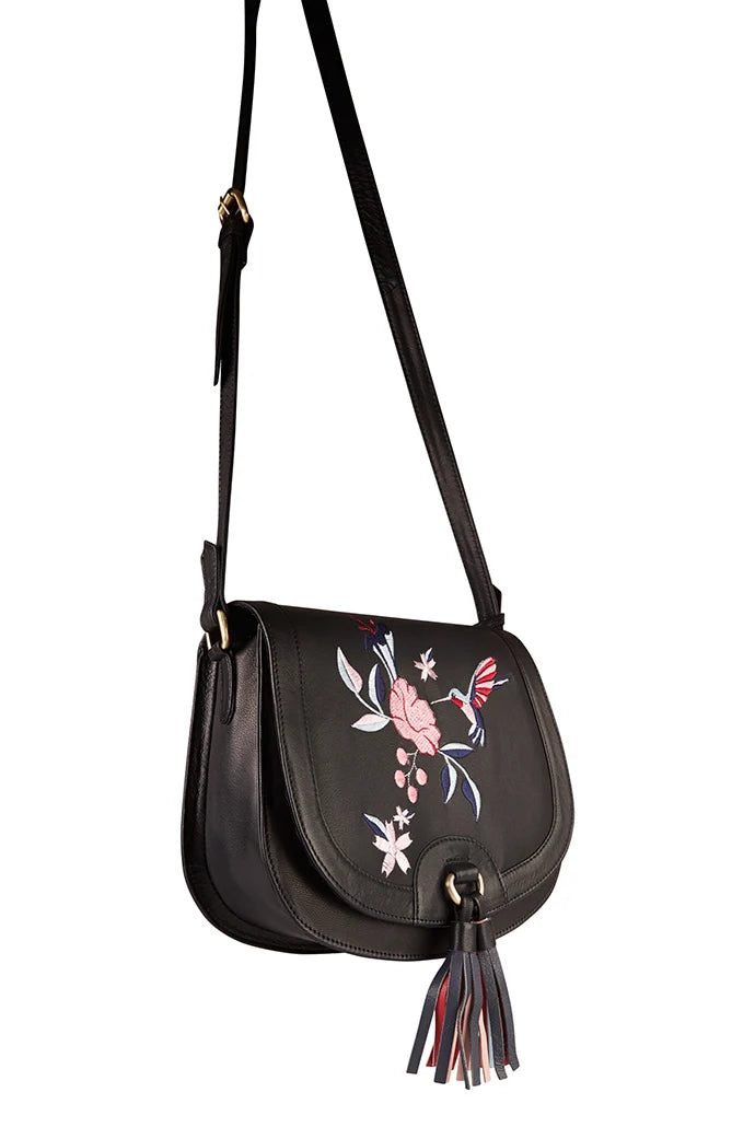 Hazel Hummingbird Embroidery Saddle Bag