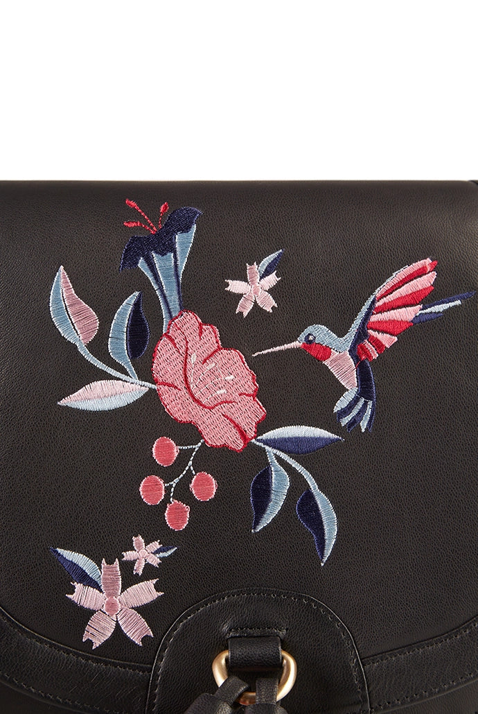 Hazel Hummingbird Embroidery Saddle Bag