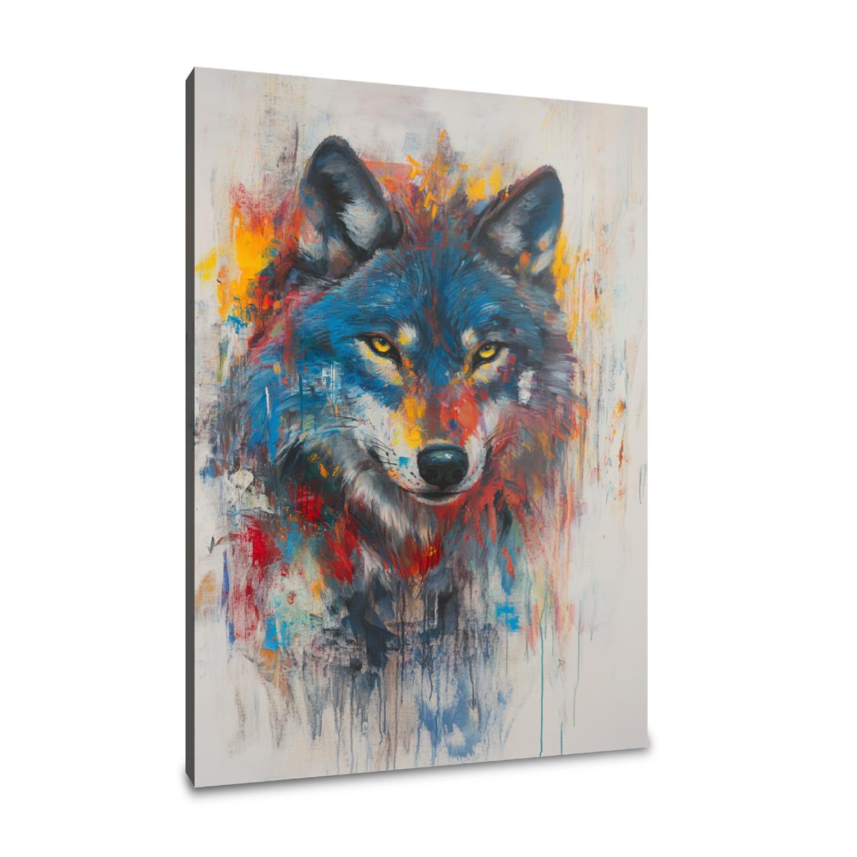 Vibrant Wolf on Grey Canvas