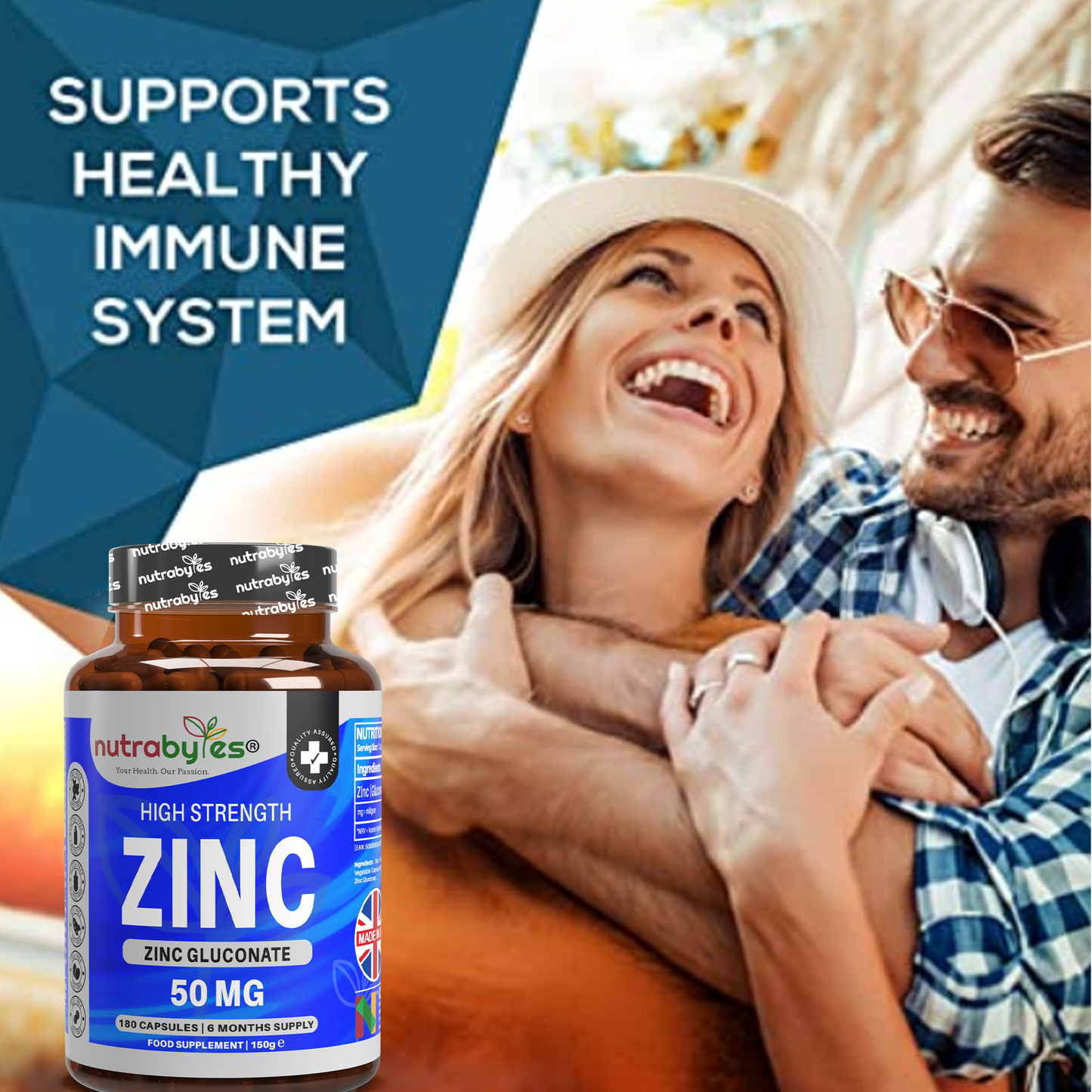 Zinc (Gluconate) 50mg | Maximum Strength, Pure Zinc Capsules | 180 Vegan Capsules | 6 Months Supply | Immunity Support, Eye & Skin Health | Made in the UK