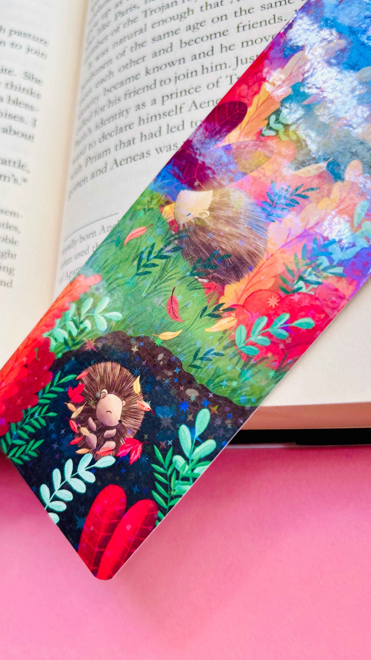 Autumn Hedgehog Holographic Bookmark – Handmade in the UK