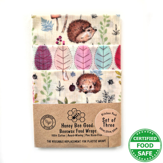 Honey Bee Good Set of 3 Handmade Beeswax Wraps | Hedgehogs