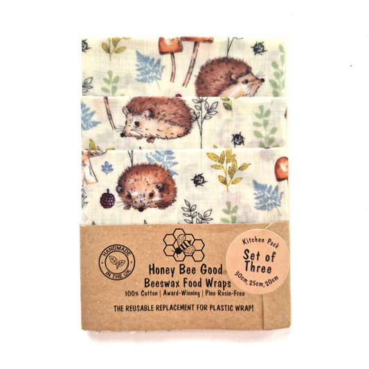 Honey Bee Good Set of 3 Handmade Beeswax Wraps | Hedgehogs