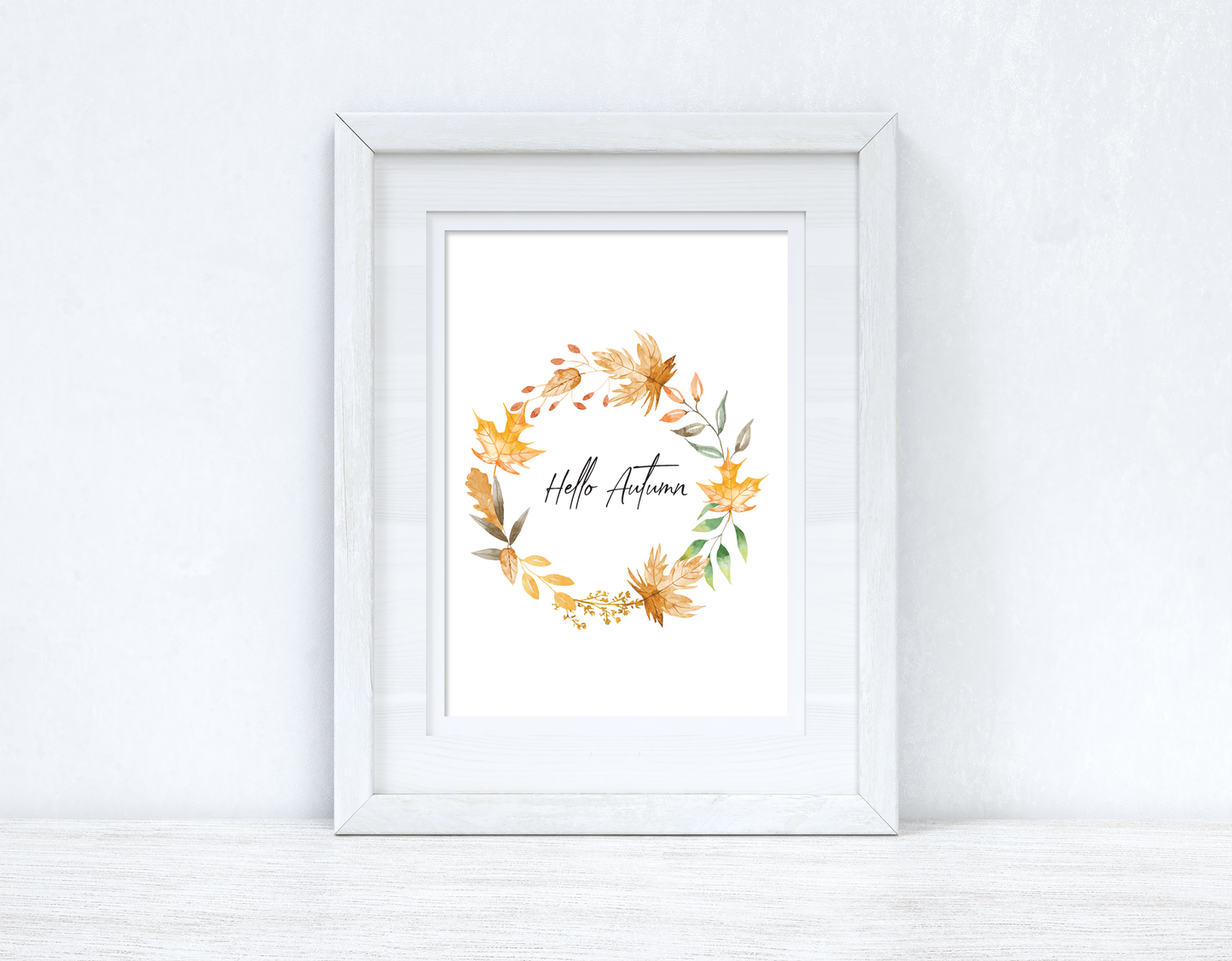 Hello Autumn Watercolour Leaf Wreath New Autumn Seasonal Wall Home Decor Print