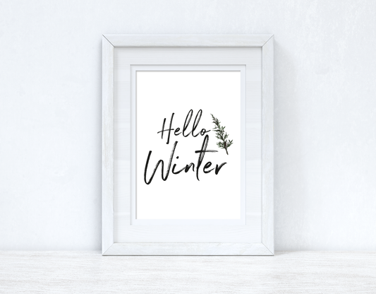 Hello Winter Brush Snowy Pine Winter Christmas Seasonal Wall Home Decor Print