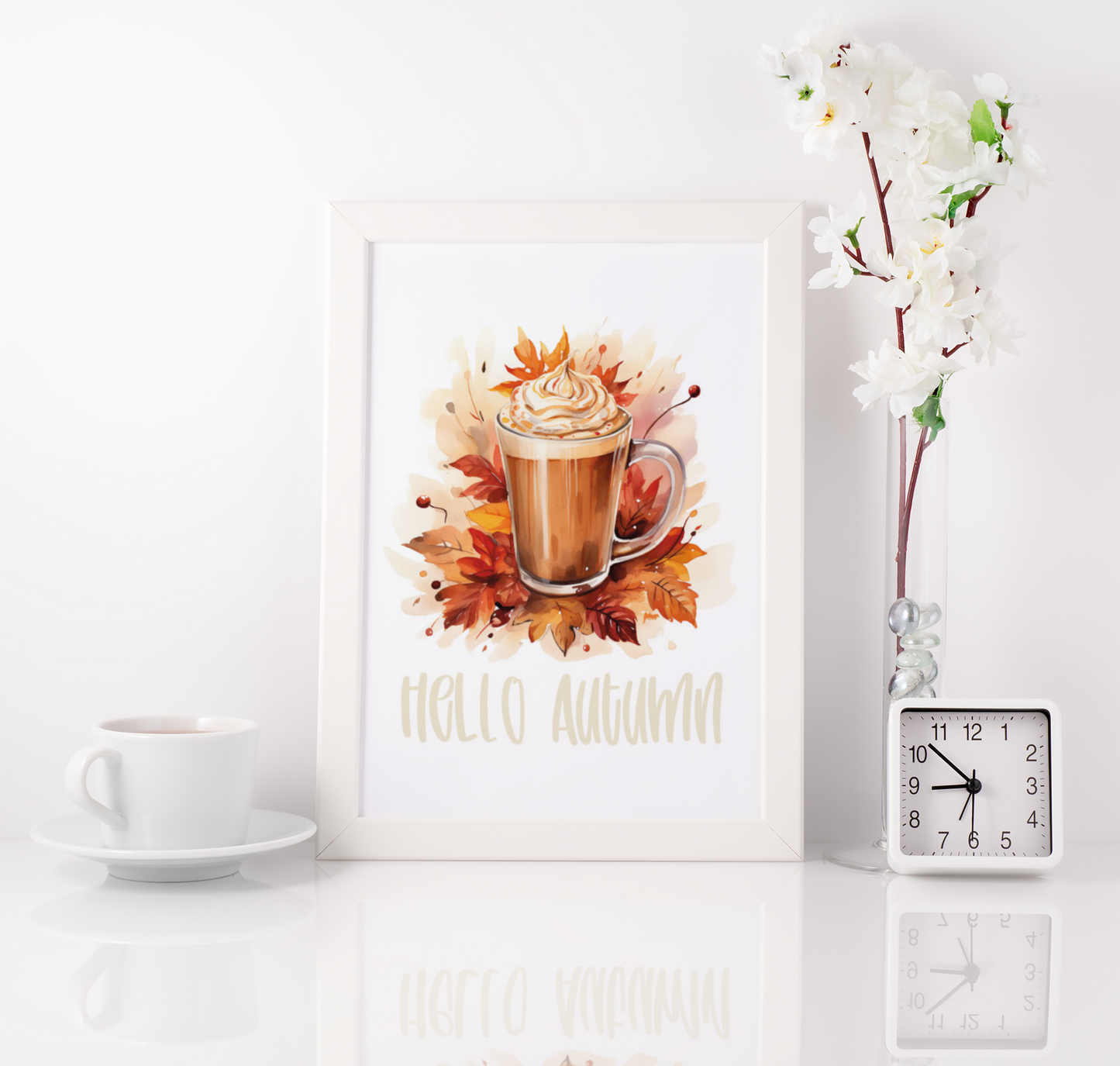 Hello Autumn Hot Choc Seasonal Wall Home Decor Print
