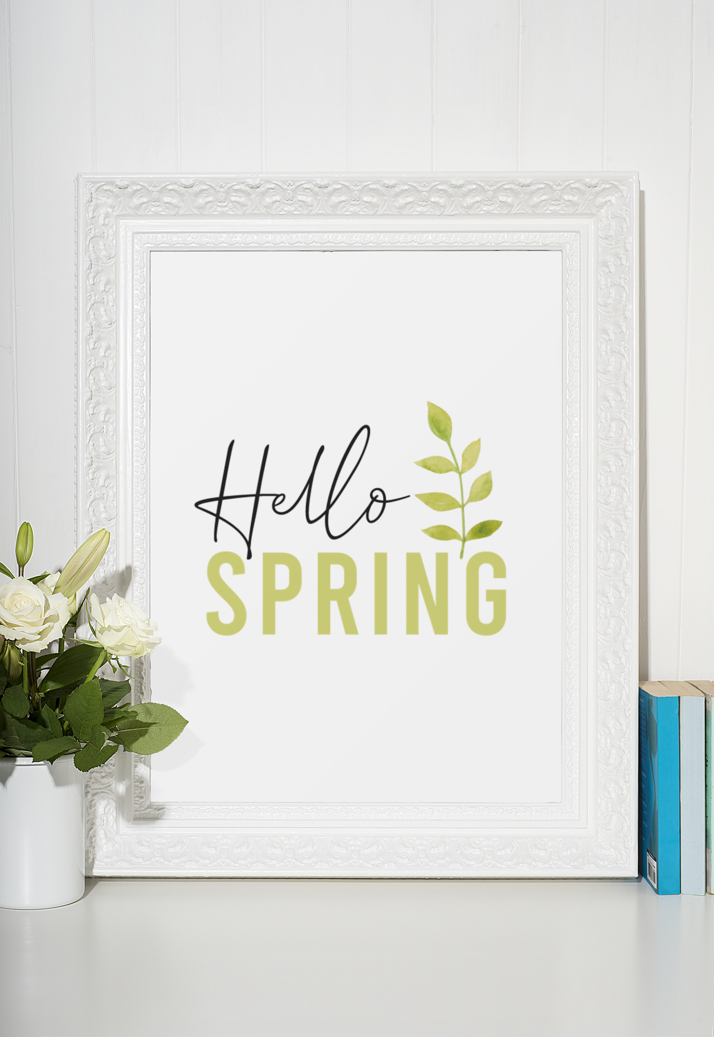 Hello Spring Green Foliage Spring Seasonal Wall Home Decor Print