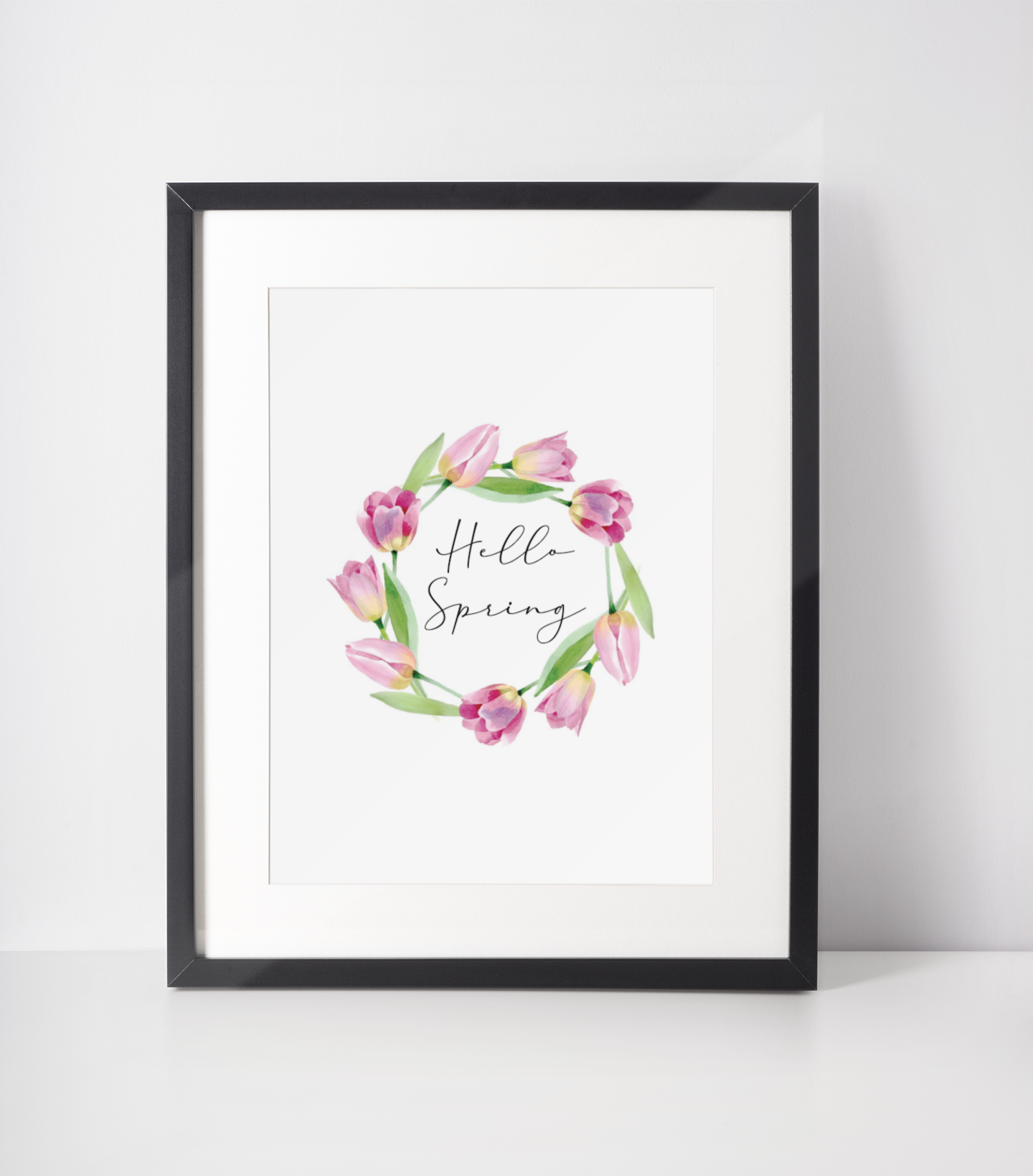 Hello Spring Tulip Wreath Spring Easter Seasonal Wall Home Decor Print