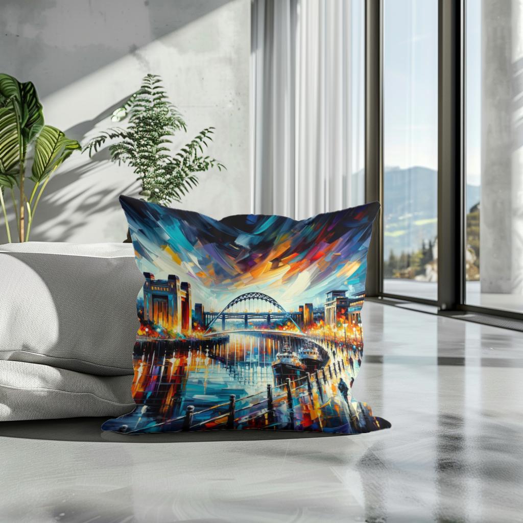 Newcastle Quayside Evening Vibrance Cotton Cushion