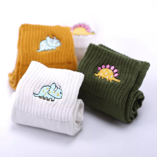 Embroidered Dinosaur Cotton Tube Socks