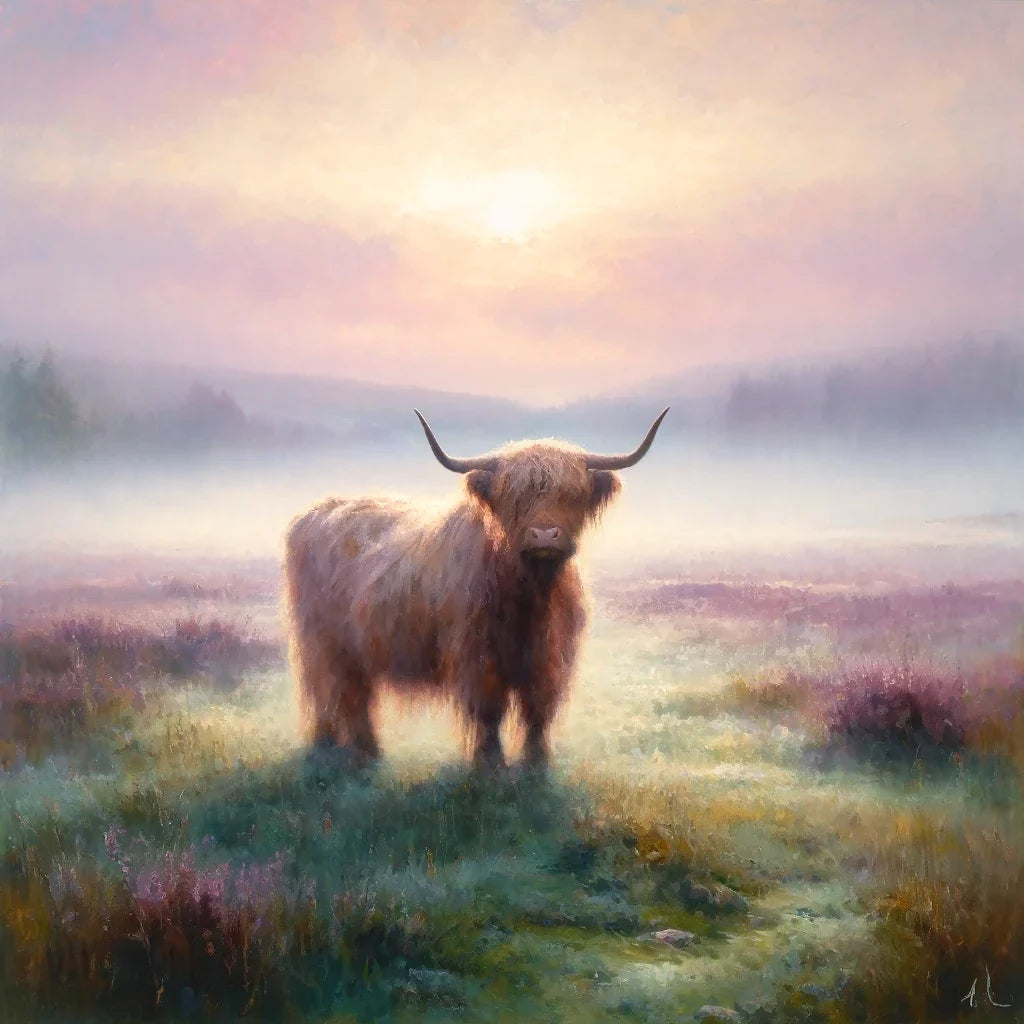 Highland Cow Dawn Cotton Cushion