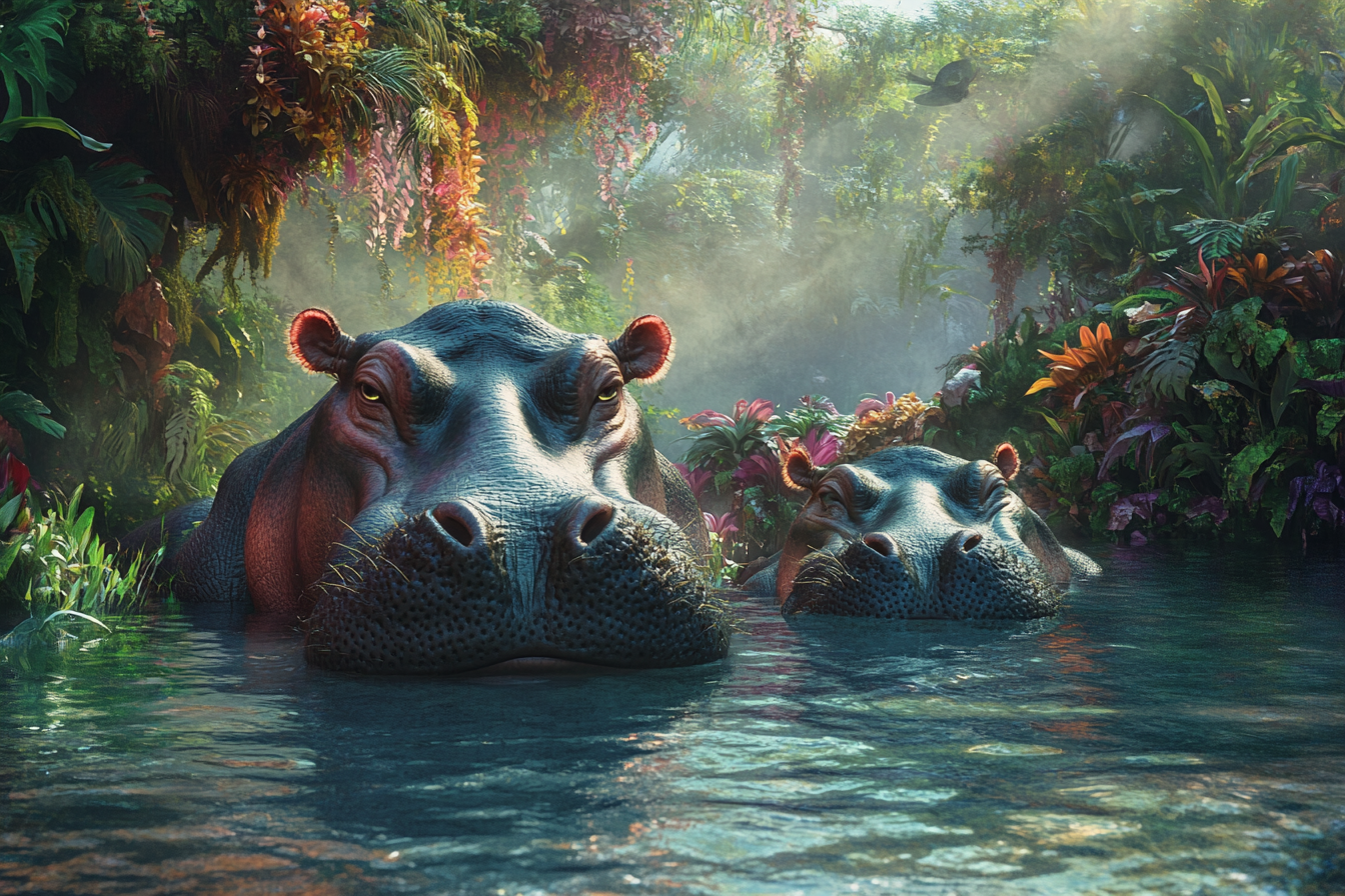 Hippo Family Reverie Canvas