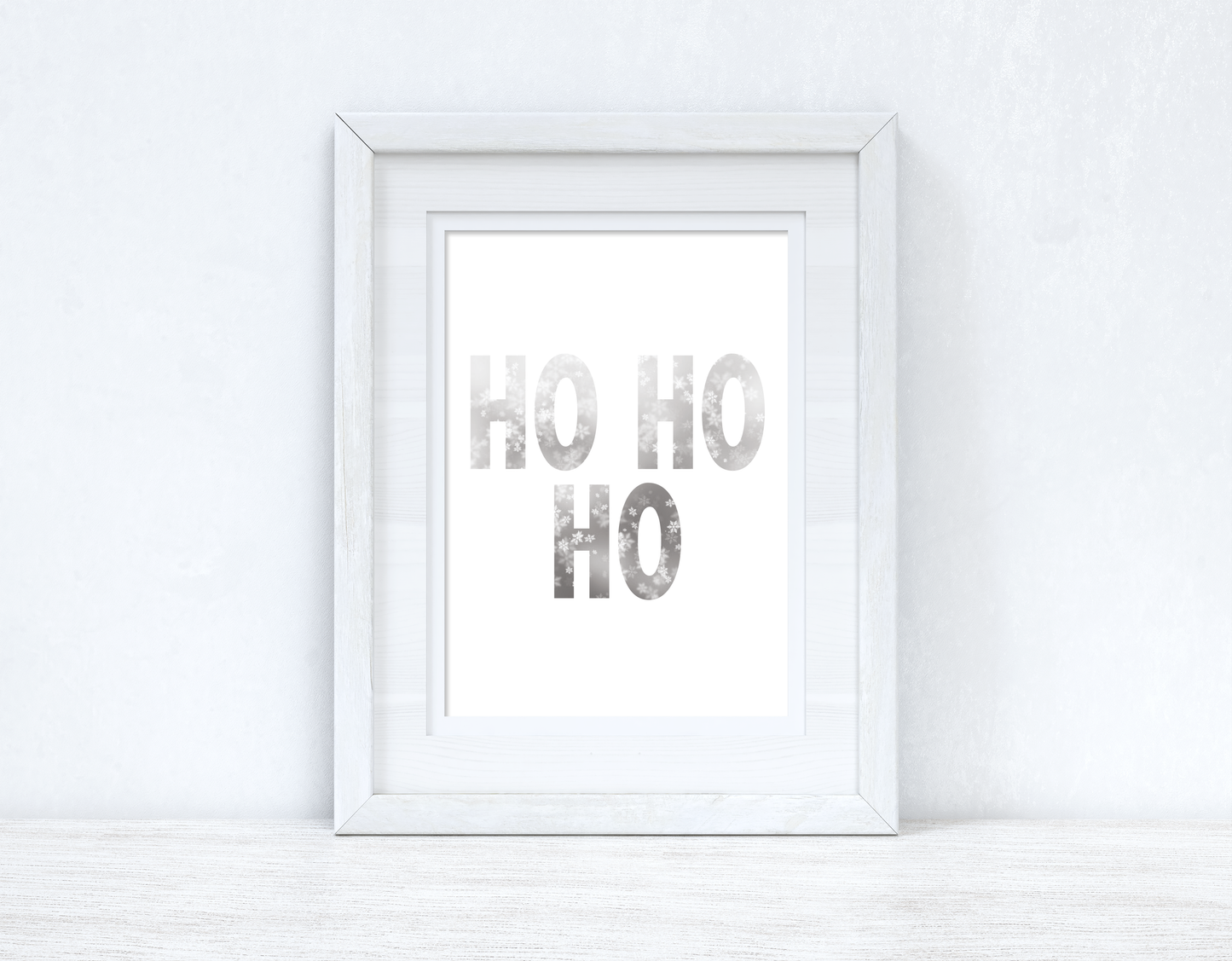 Ho Ho Ho Grey & White Snowflakes Winter Christmas Seasonal Wall Home Decor Print