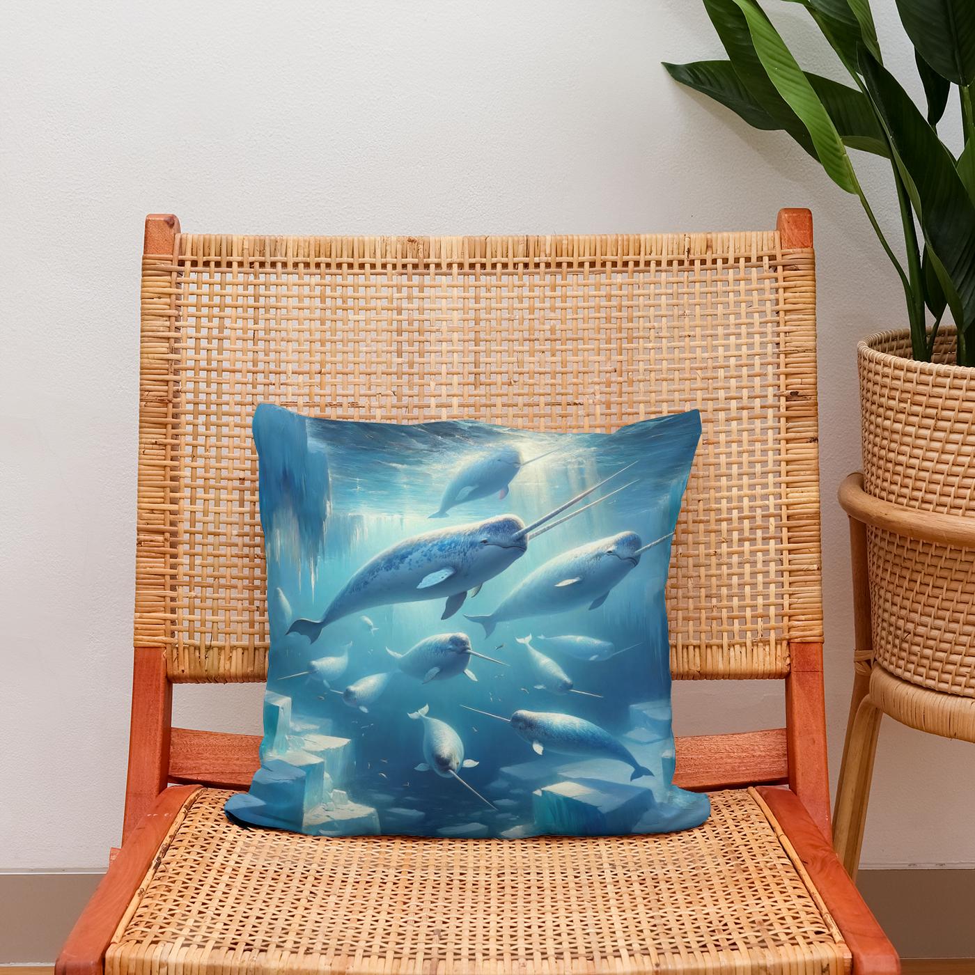Arctic Narwhal Dance Cotton Cushion
