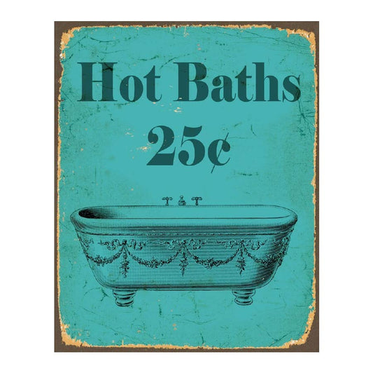 Hot Baths 25c Vintage Metal Bathroom Wall Sign