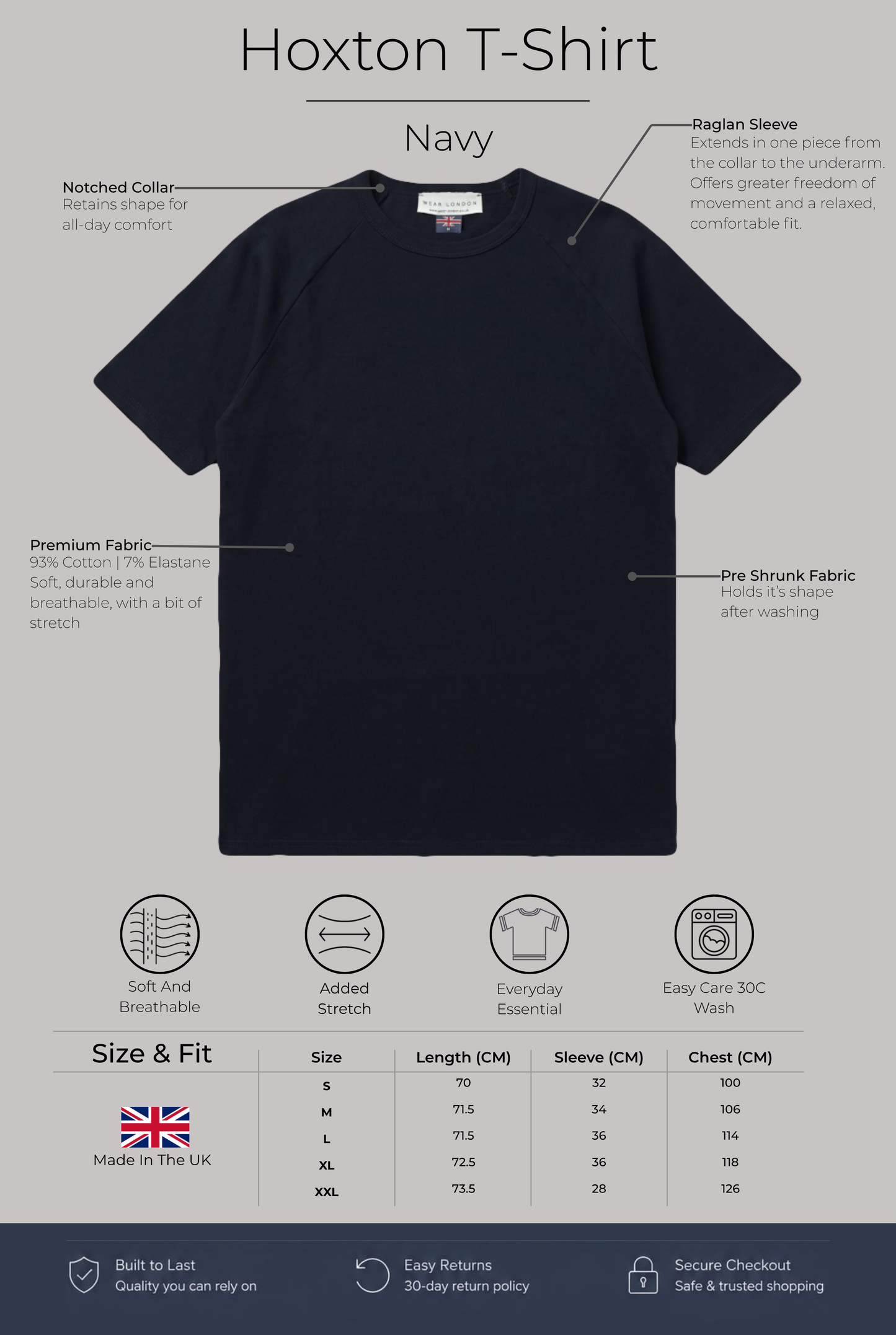 Hoxton Raglan Sleeve Fitted T-shirt - Navy