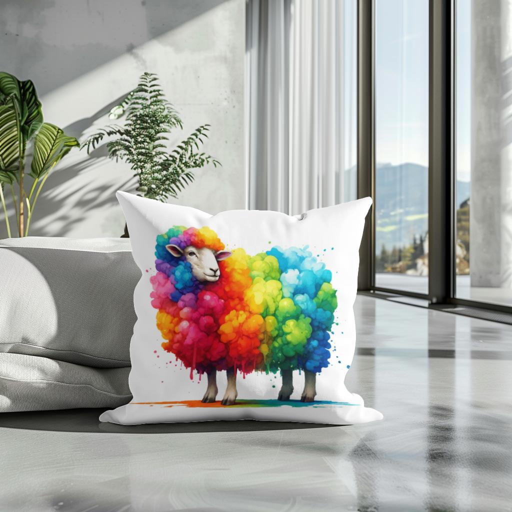 Rainbow Wool Sheep Cotton Cushion