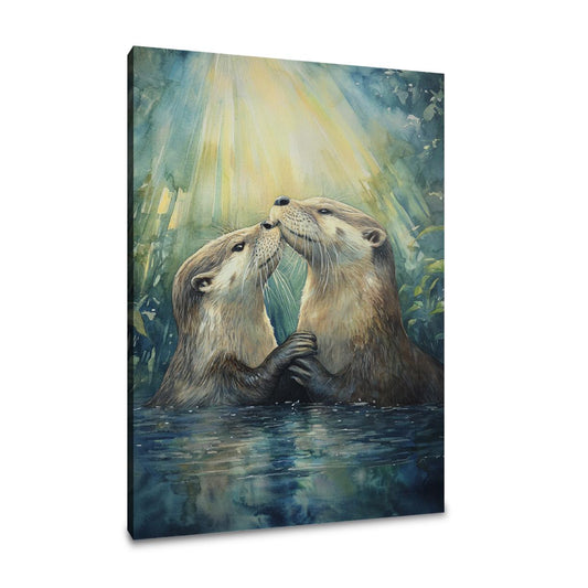 Otters' Embrace on Canvas
