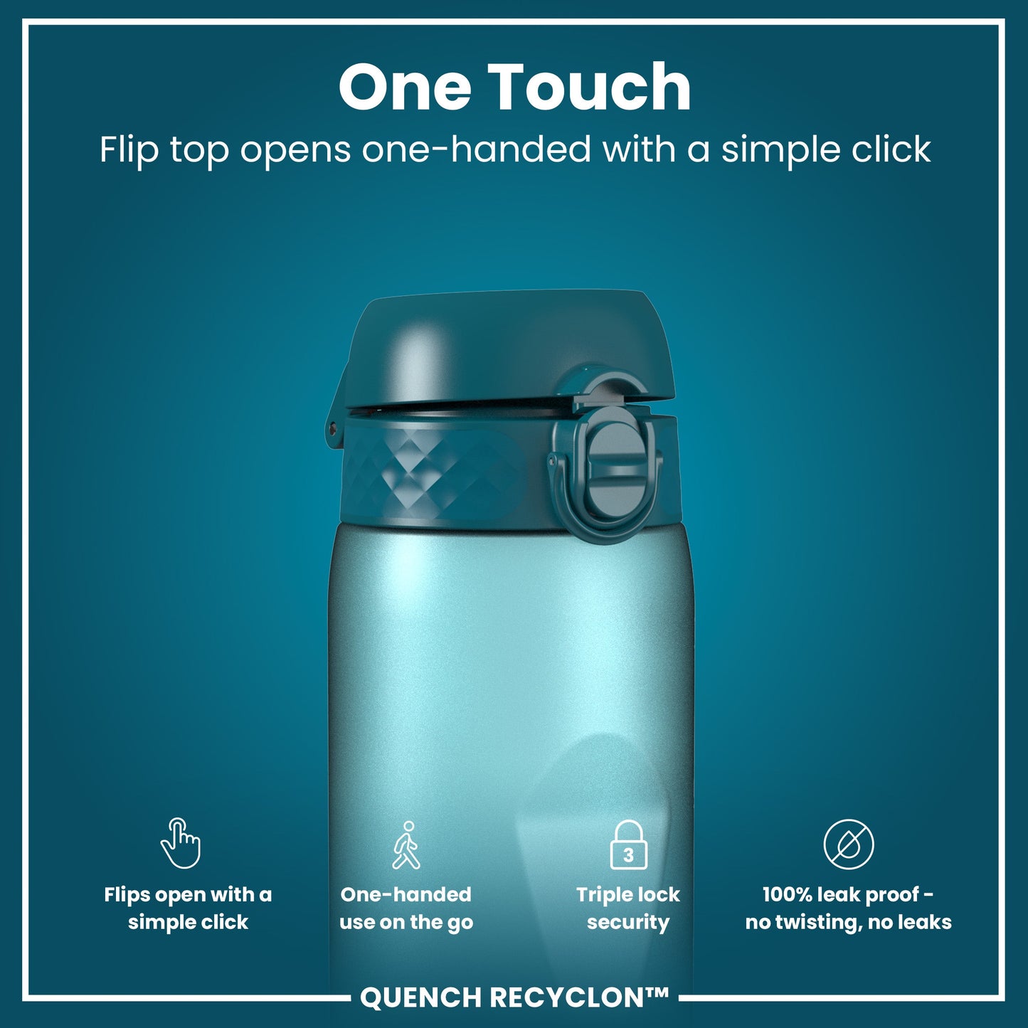 Leak Proof 1 Litre Water Bottle with Times to Drink, Recyclon, Teal & Blue, 1L