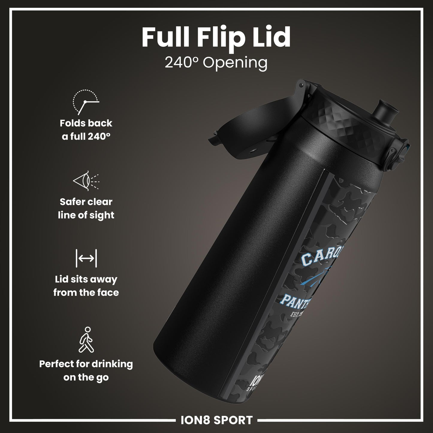 NFL x ION8 Insulated Steel Water Bottle, NFL Panthers, 750ml (24oz)