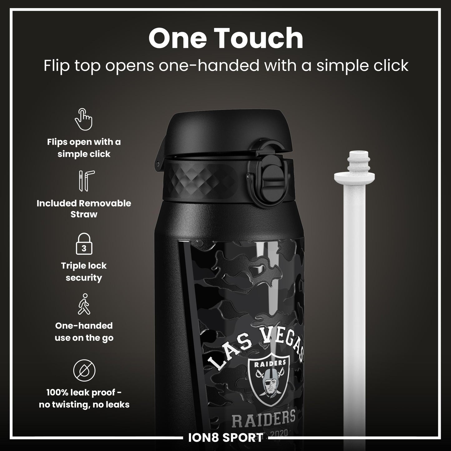 NFL x ION8 Insulated Steel Water Bottle, NFL Raiders, 750ml (24oz)