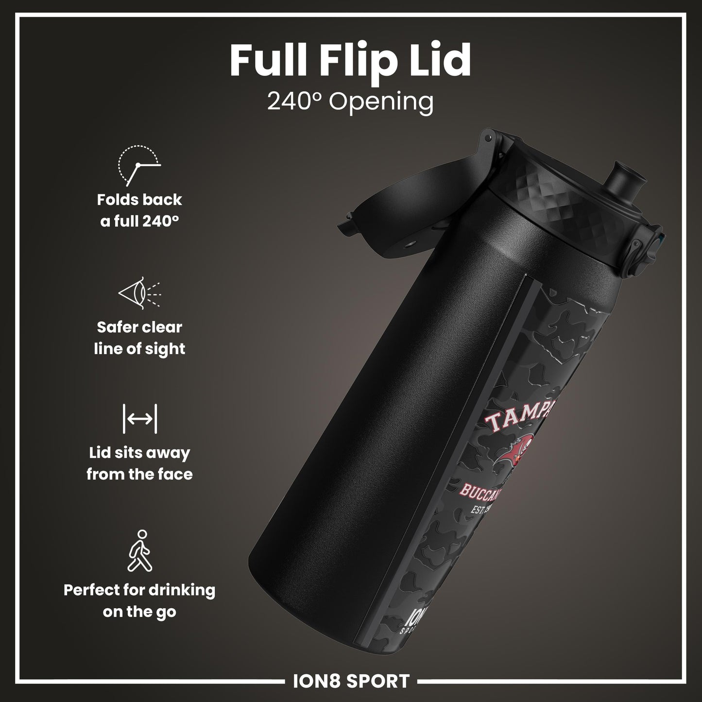 NFL x ION8 Insulated Steel Water Bottle, NFL Buccaneers, 750ml (24oz)