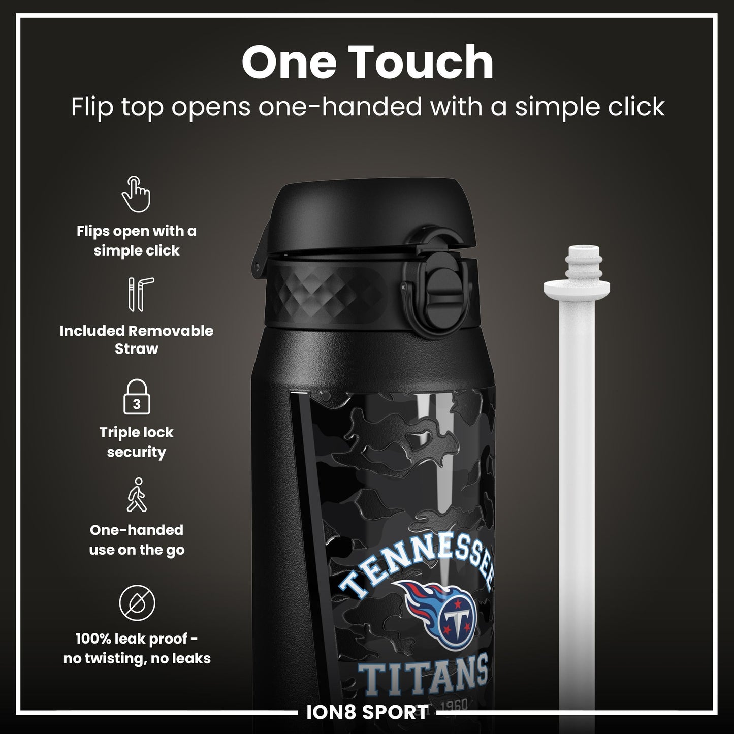 NFL x ION8 Insulated Steel Water Bottle, NFL Titans, 750ml (24oz)