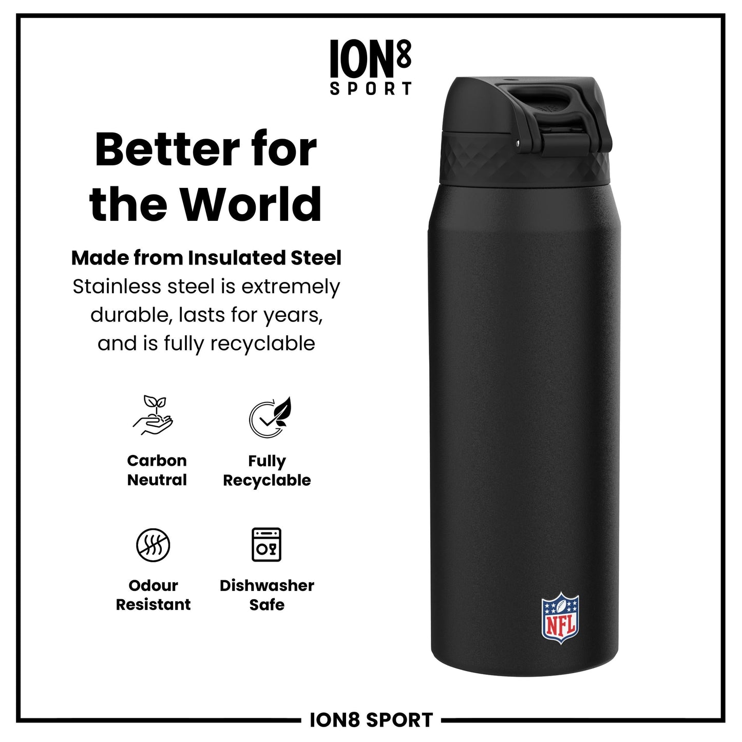 NFL x ION8 Insulated Steel Water Bottle, NFL Commanders, 750ml (24oz)