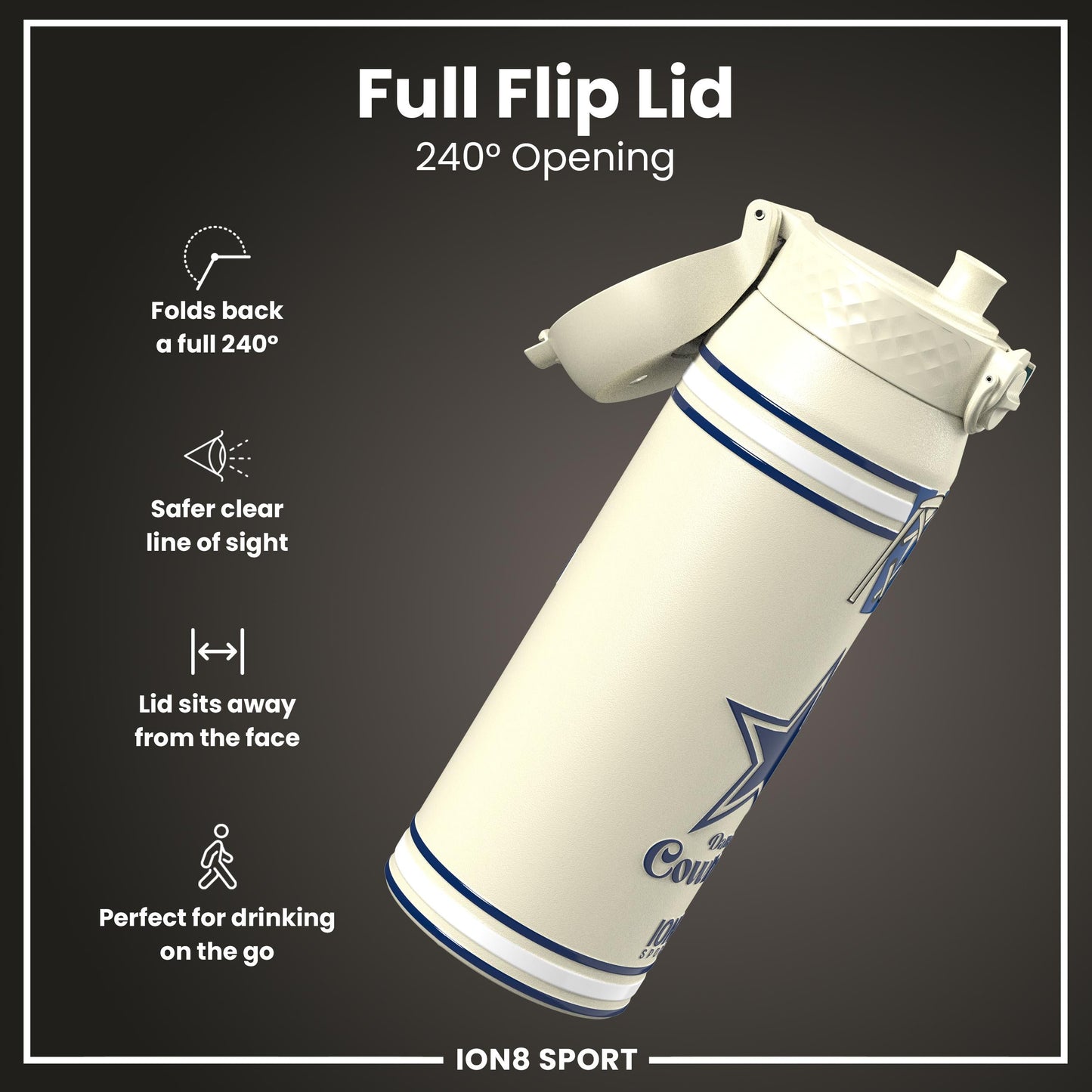 NFL x ION8 Insulated Steel Water Bottle, NFL Cowboys, 750ml (24oz)