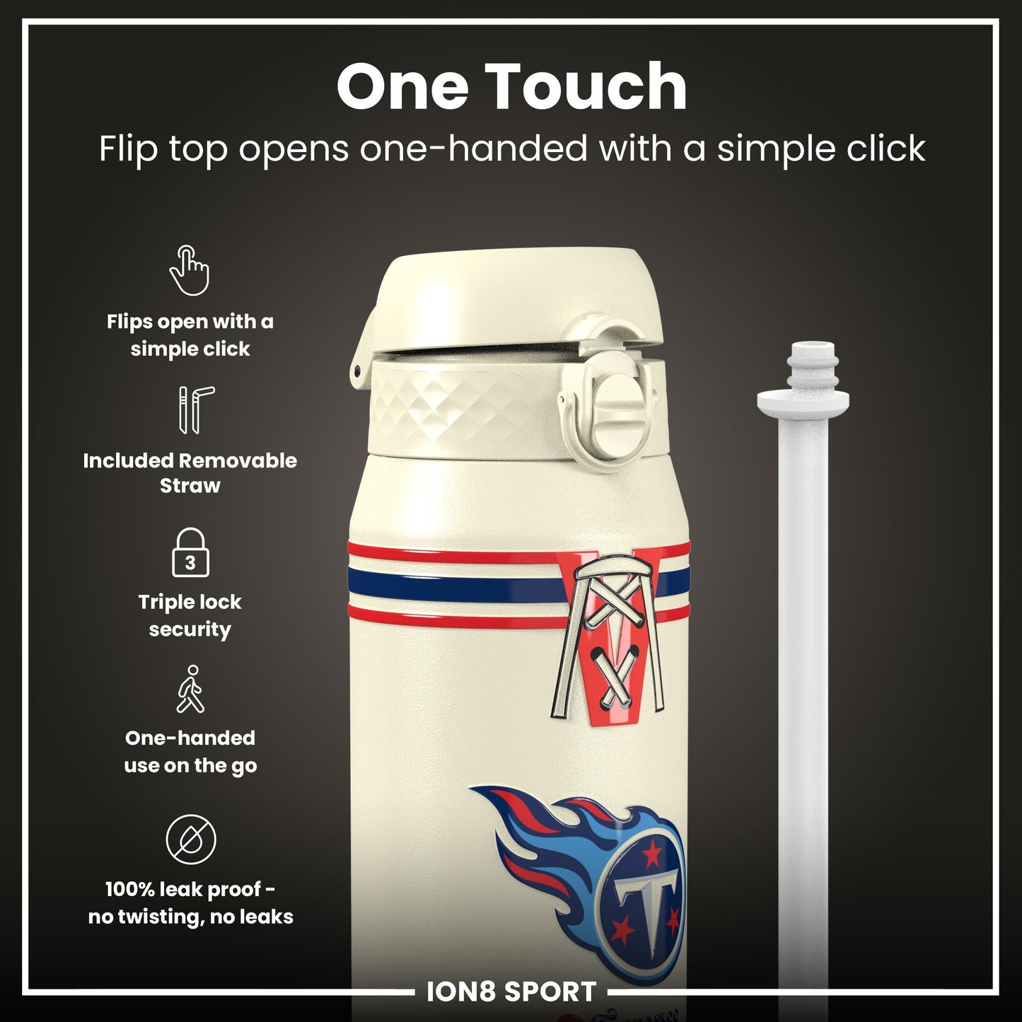 NFL x ION8 Insulated Steel Water Bottle, NFL Titans, 750ml (24oz)