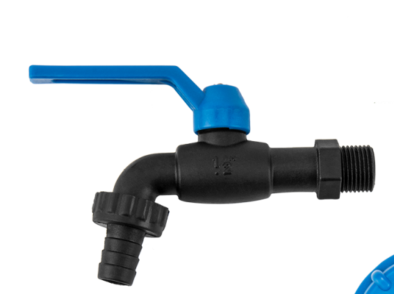 IBC S60x6 M-F Extender Swivel with S60x6 Cap and Tap ½” Barb