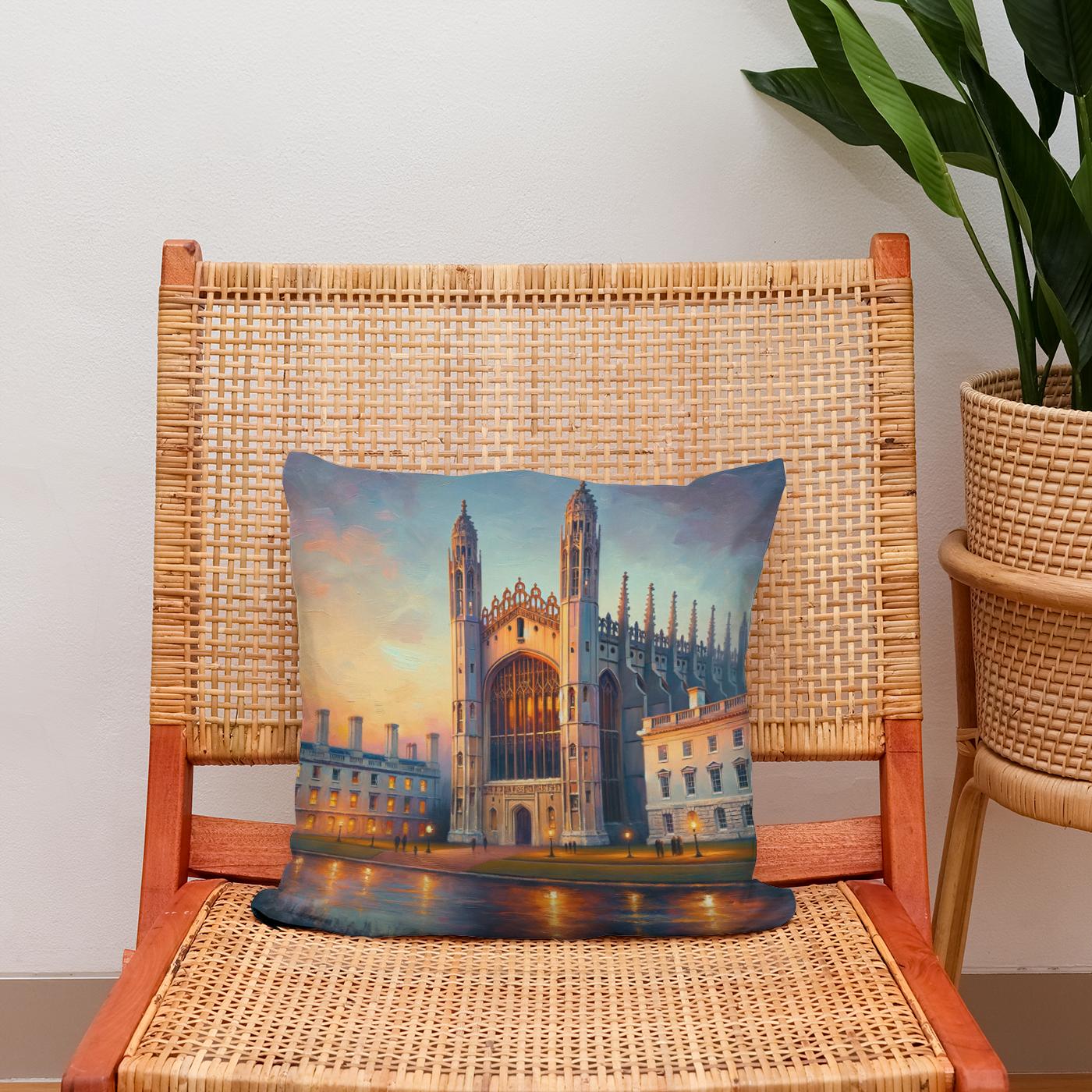 Cambridge King's College Chapel Dusk Impression Cotton Cushion