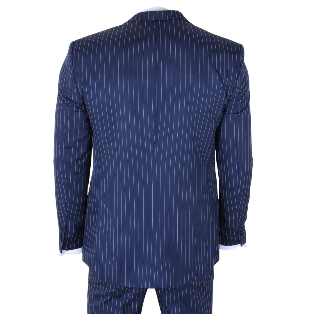 IM43 - Men's Classic Pinstripe 3 Piece Navy Blue Suit