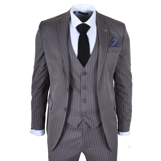 IM44 - Men's Classic Pinstripe 3 Piece Grey Suit