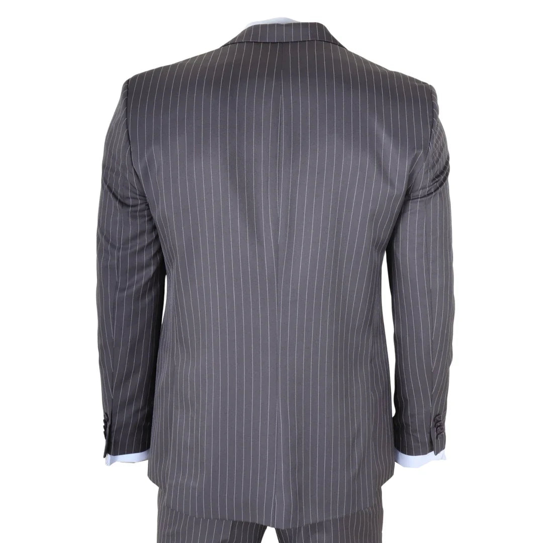 IM44 - Men's Classic Pinstripe 3 Piece Grey Suit