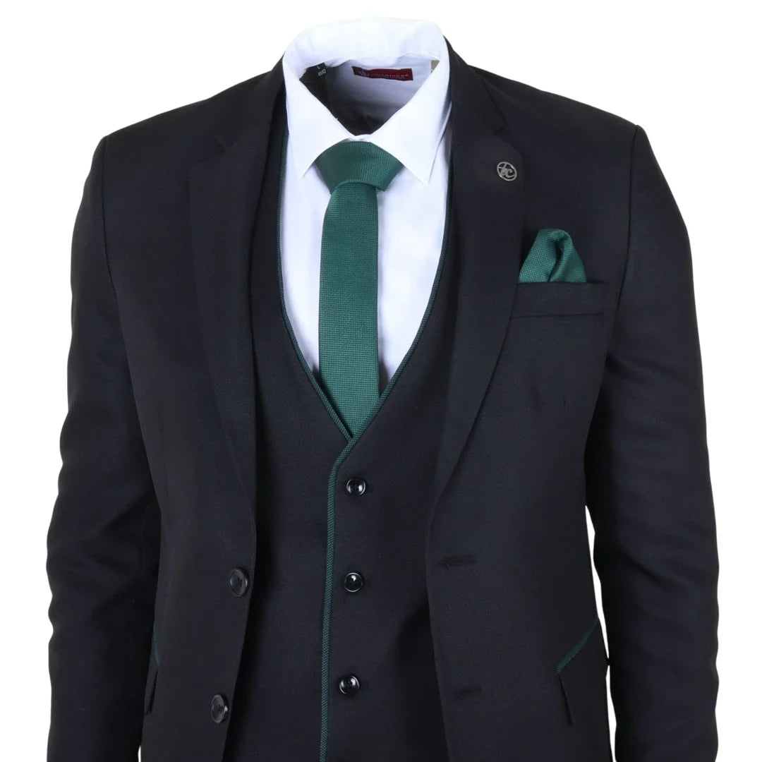 IM48 - Men's 3 Piece Black Tailored Fit Suit